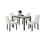 White Color Wool Fabric Chairs Faux Marble Top Table 5pc Dining Set Kitchen Dinette Cushions Upholstered 4x Chairs Dining Room